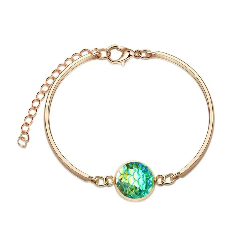 new mermaid shining fish scale charm bracelets for women healing stone gold silver chains bracelets fashion jewelry in bulk