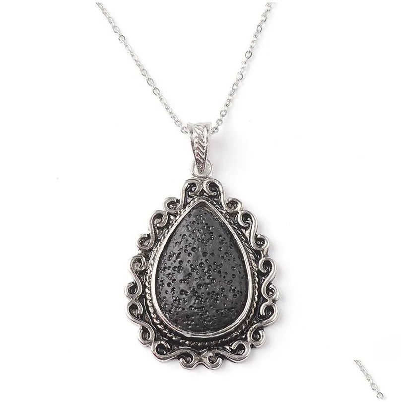 top quality lava rock pendant water drop essential oil diffuser natural volcanic stone charm for necklace making diy aromatherapy