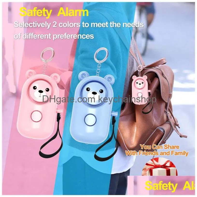 abs bear self defense keychains personal alarm keychain led flashlight keyrings safety security alert device key chain for women men kids elderly 6