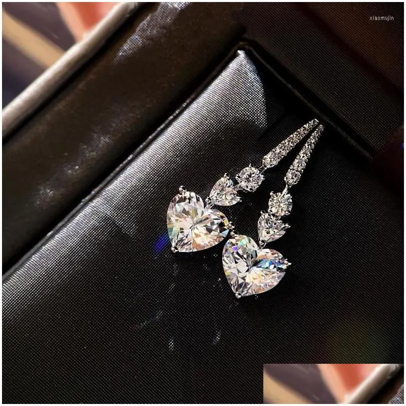 dangle earrings luxury 3ct moissanite white gold filled earring heart jewelry lab dimaond party wedding drop for women