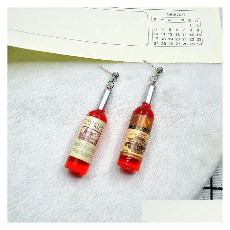 personalized simulation red wine bottle dangle earrings for women korean version funny bar night club hip hop jewelry gift