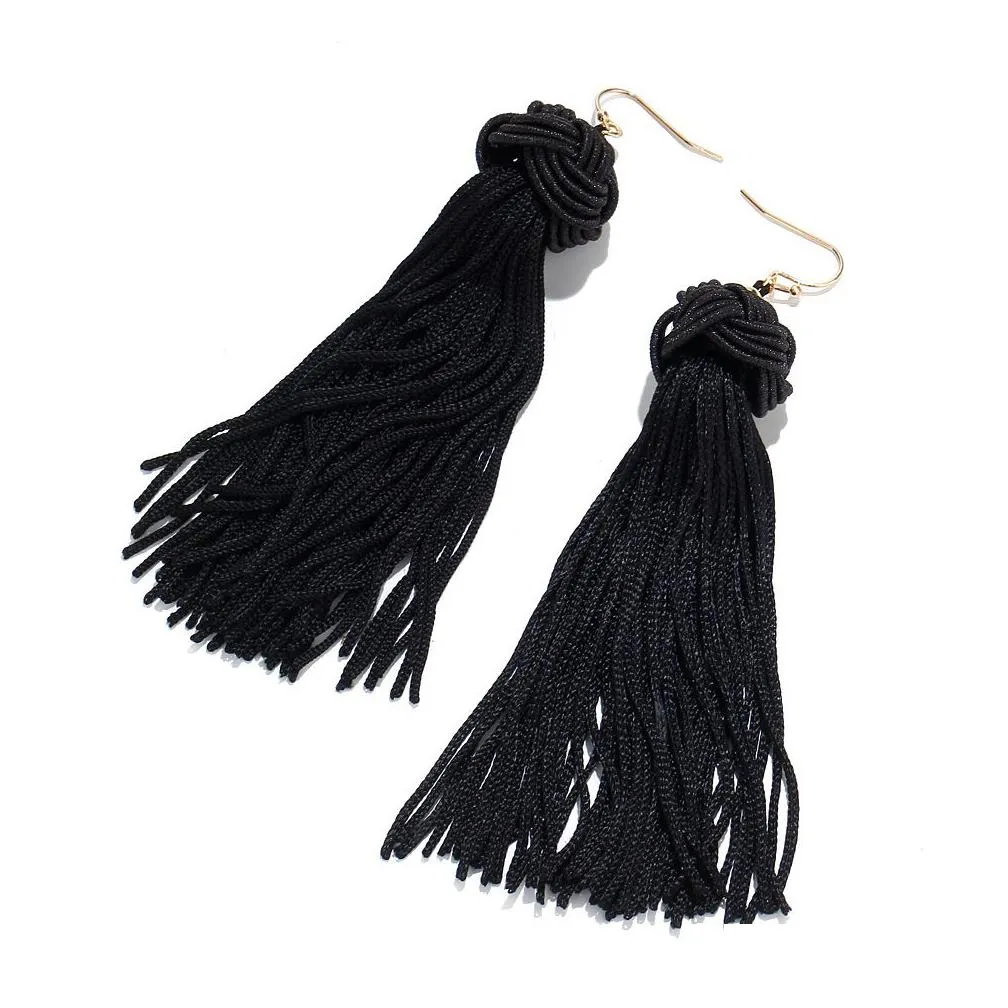 bohemia ethnic tassel drop earrings for women 2019 trendy black red yellow green long silk fringed dangles statement gold ear hook