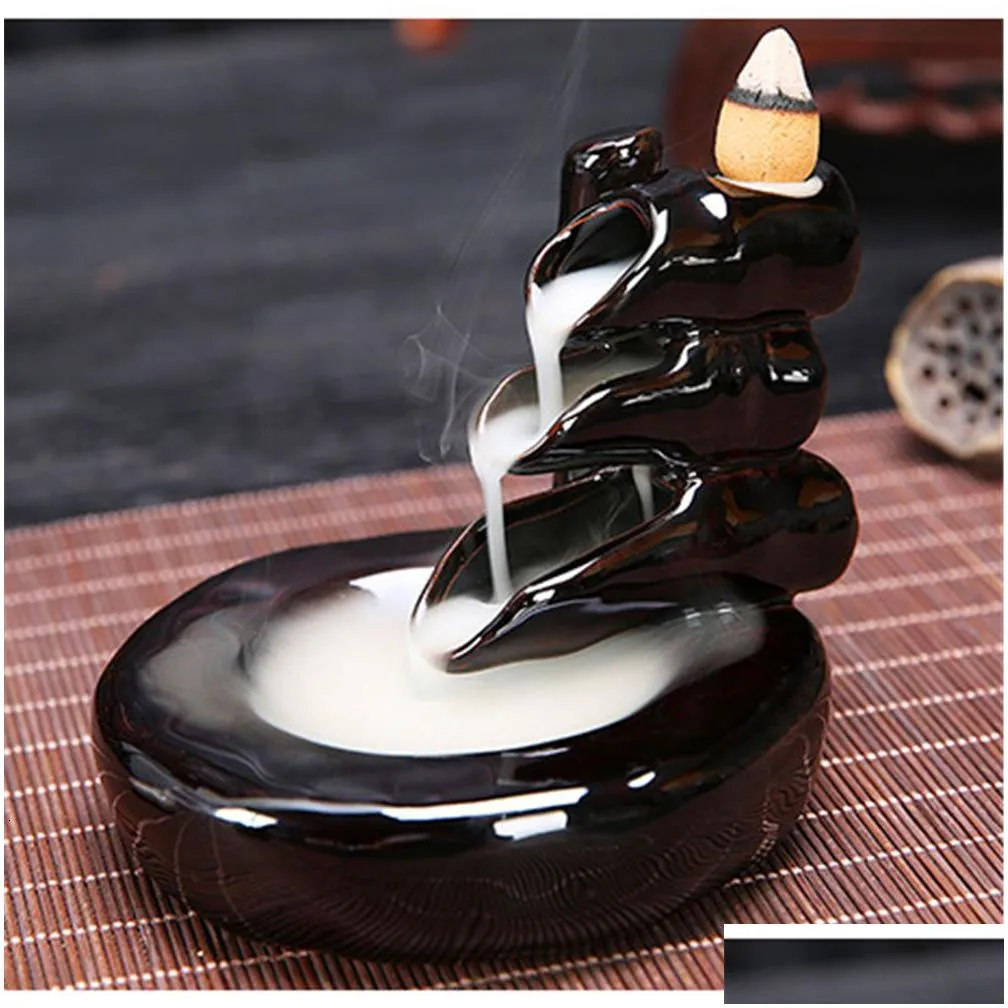 fragrance lamps backflow incense burner with 20pcs incenses ceramics handicraft creative home office decoration christmas gifts 230420