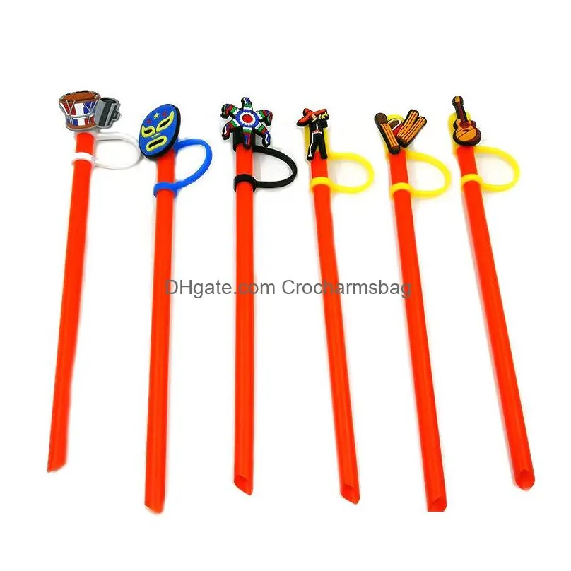 Custom New Mexican Style soft silicone straw toppers accessories cover charms Reusable Splash Proof drinking dust plug decorative 8mm straw party