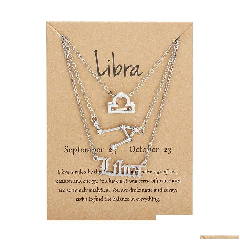 3pcs/set 12 zodiac sign necklace for women constellation pendant chain choker birthday jewelry with cardboard card