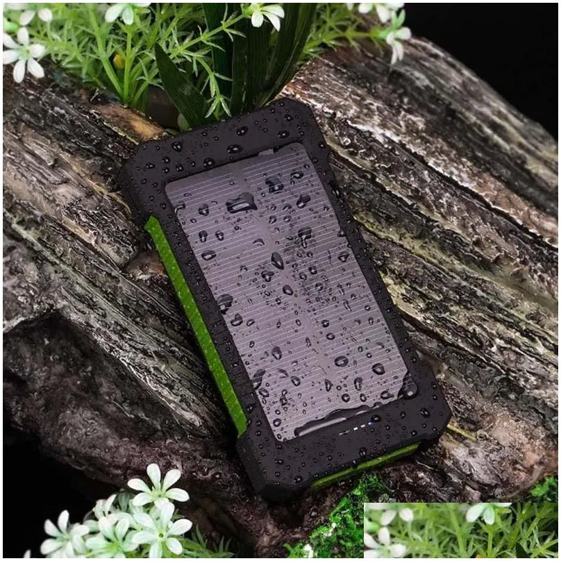 20000mah solar power bank highlight led 2a output cell phone portable  and camping lamp for outdoor charging