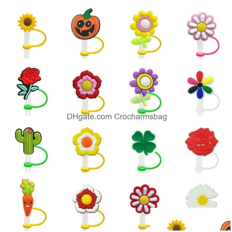 Custom Plants silicone straw toppers accessories cover charms Reusable Splash Proof drinking dust plug decorative 8mm straw