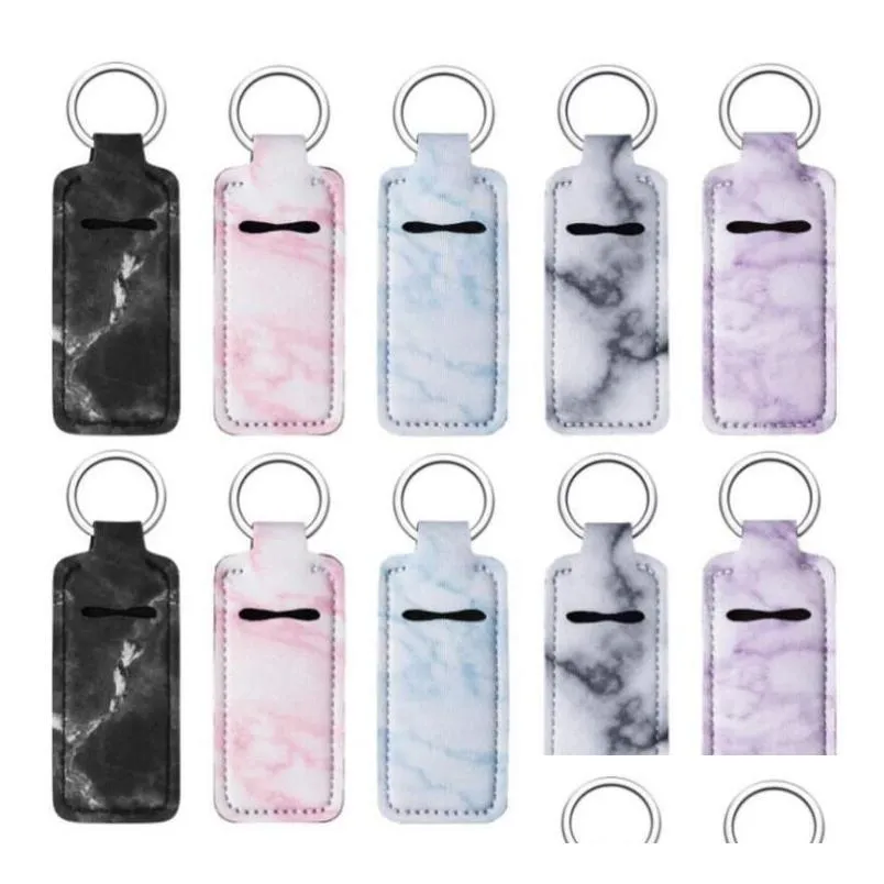 newportable lipstick holders lip cover neoprene keychain marble printed chapstick holder bag wrap party favor gift rrd10852