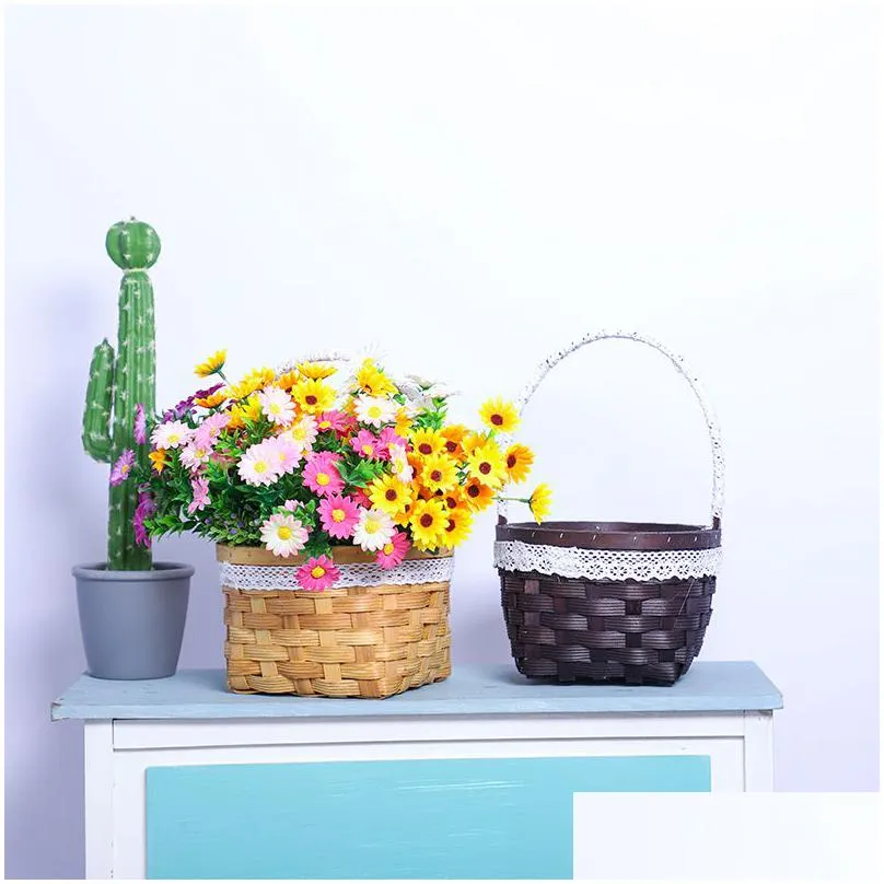 handmade woven flower hand basket home kitchen garden vegetable storage container planter holder wedding party