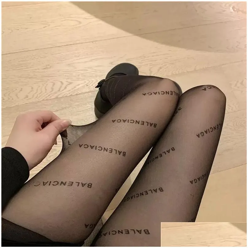 2023 fashion luxury bottoms sexy tight stockings legging pantyhose woman letter printed flocking stocking anti-hook silk bottoming