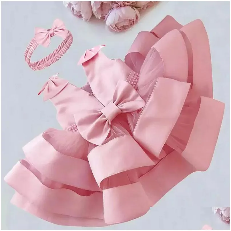 2023 girl`s dresses born baby girl dress1 year 1st birthday party baptism pink clothes 9 12 months toddler fluffy outfits vestido