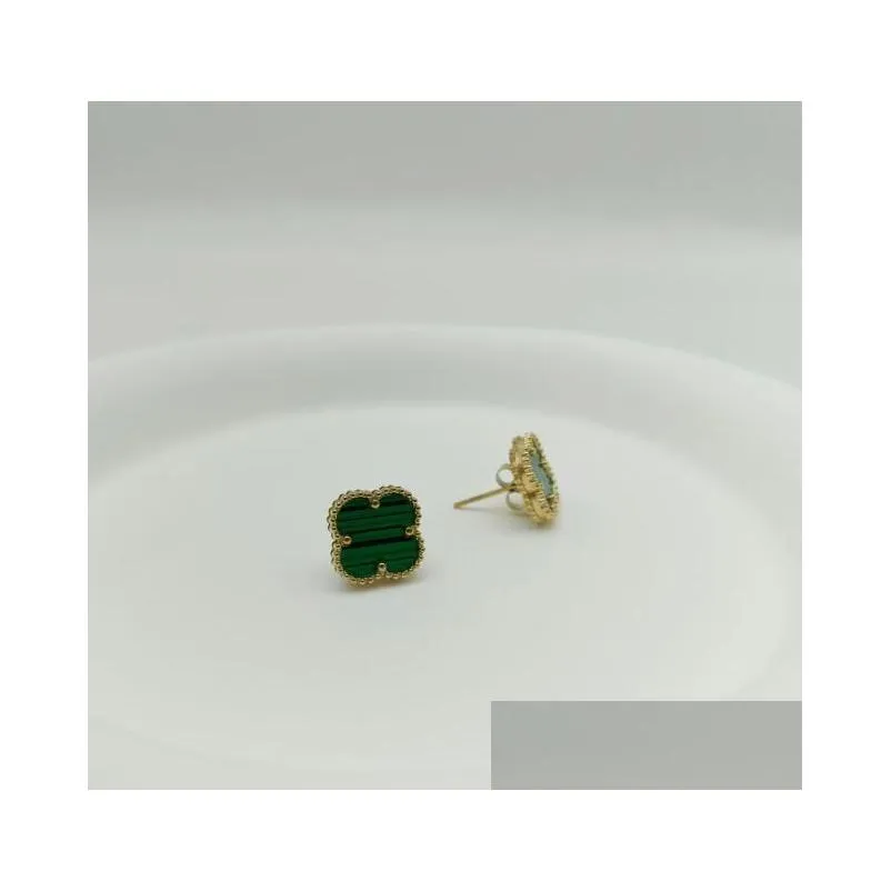 designer earings studs for women girl fashion luxury diamond clover flower gold jewelry black green white red four leaves charm earrings
