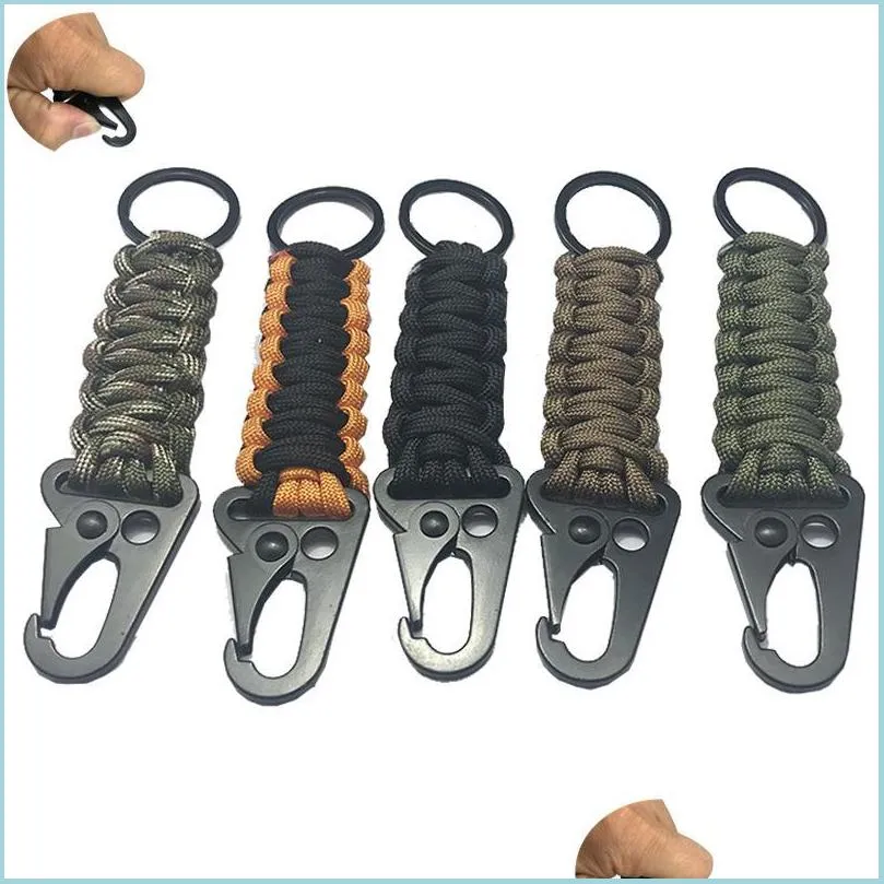 outdoor gadgets stainless steel carabiner emergency keychain hiking camping tool 550ibs paracord rope survival kit cord lanyard