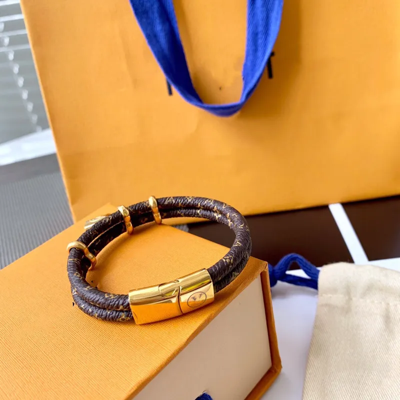With BOX Luxury Designer Jewelry Lock Bracelet Presbyopia Leather Bracelets Double Chains For Men Women Leather Elegant Bangle 17/19CM Option