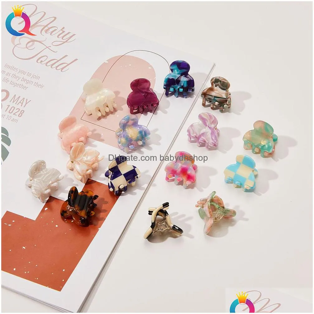 korea fine vintage ribbon women 3cm small hairpins acrylic tortoise-shell square crab hair claw clips for girls accessories 1956