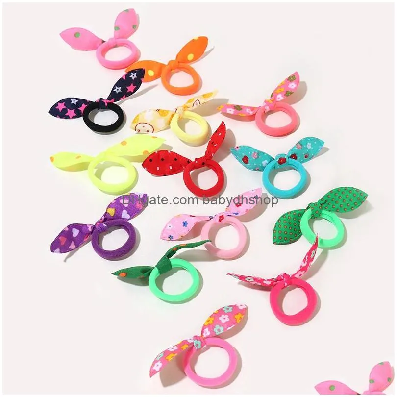 100pcs/lot children elastic hair band cute polka bow rabbit ears headband girl ring scrunchie kids ponytail holder hairs accessories