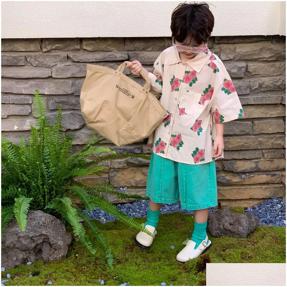 clothing sets childrens brothers and sisters clothing set summer boys and girls loose peony print short sleeve shorts set bubble sleeve skirt