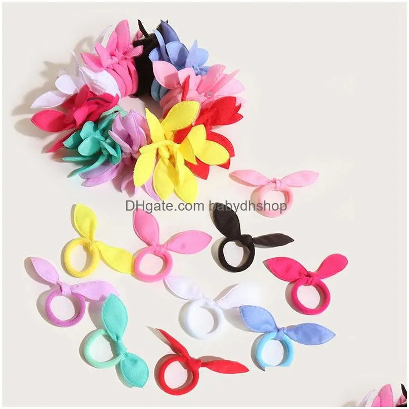 100pcs/lot children elastic hair band cute polka bow rabbit ears headband girl ring scrunchie kids ponytail holder hairs accessories
