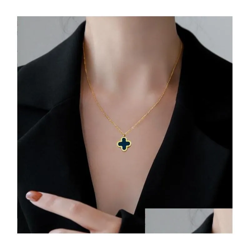 luxury fashion designer pendant necklace jewelry four leaf clover necklace black agate long flower pendant mother of pearl lady valentine