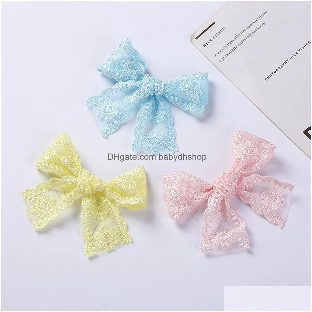 lace solid color ribbon bows hair clip for kids girls hollow bowknot barrettes hair pins baby headwear hair accessories 1459