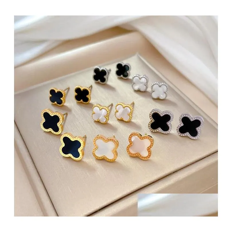 luxury designer stud earring 4/four leaf clover 18k gold plated jewelry fashion charm women studs wedding gift high quality
