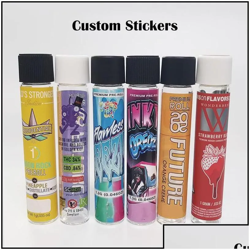 Packing Bottles Wonderbrett Glass Pre Roll Tubes Bottle With 5 Types Stickers 115Mm King Size Preroll Packaging Tube Cali Pack Cr Cap