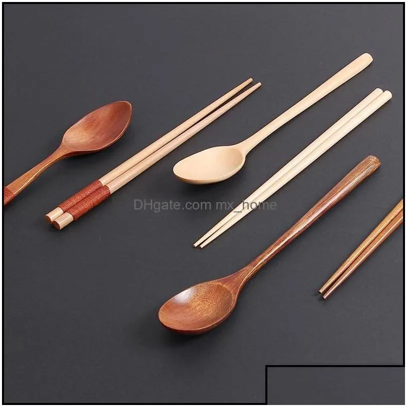 Dinnerware Sets Kitchen Dining Bar Home Garden Chinese Chopsticks Tableware Wooden Cutlery With Spoon Fork Cloth Bag Environmentally