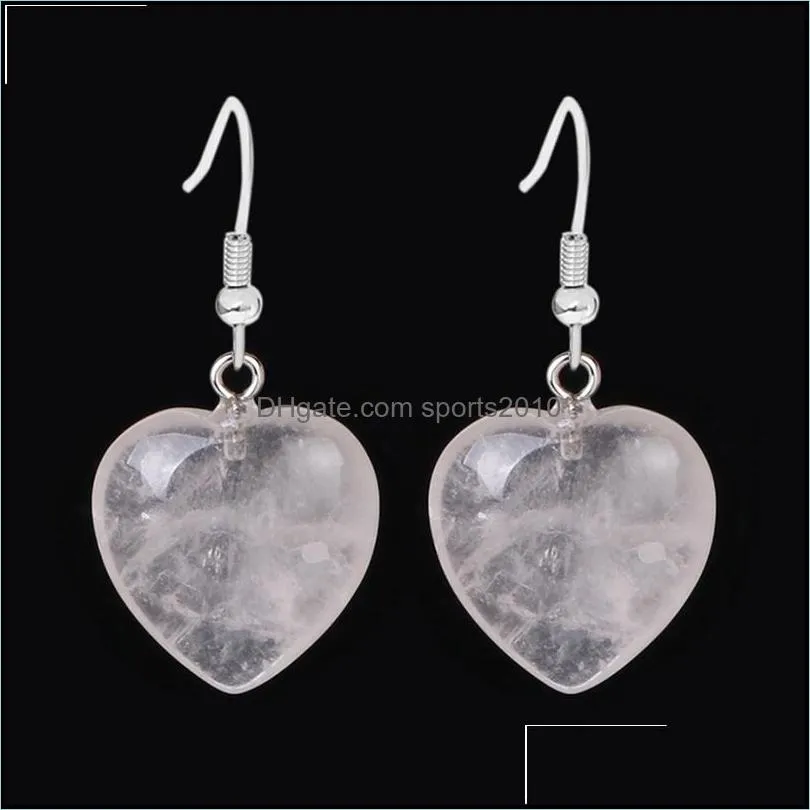 natural stone heart charms drop earrings reiki healing hexagonal dangle amethyst lapis pink crystal earring women piercing sports2010