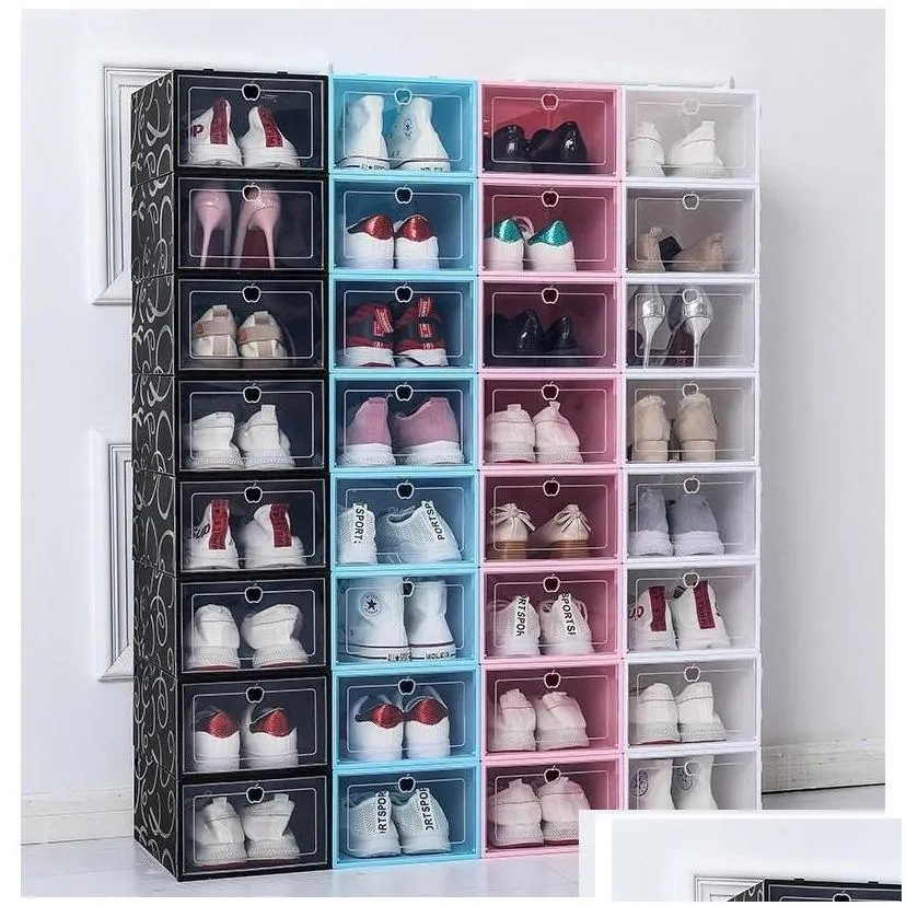 Storage Boxes Bins Transparent Shoe Box Shoes Organizers Thickened Foldable Dustproof Stackable Combined Cabinet Sale Drop Deliver