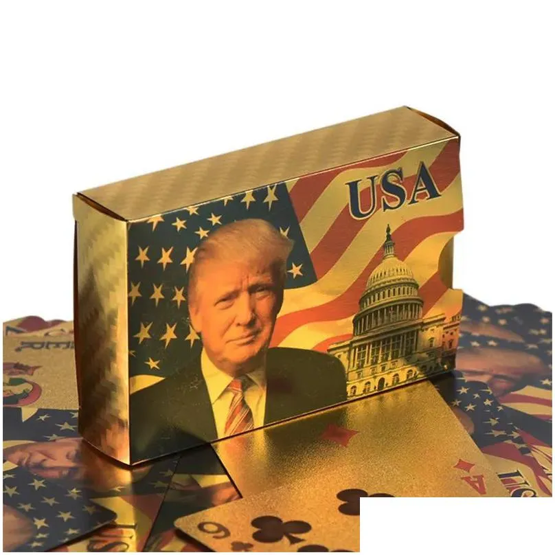 president trump package poker 24k gold playing card wear-resistant texas waterproof magic tricks gift card games