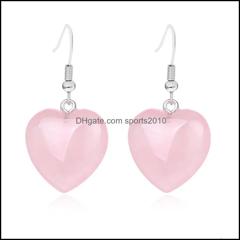 natural stone heart charms drop earrings reiki healing hexagonal dangle amethyst lapis pink crystal earring women piercing sports2010