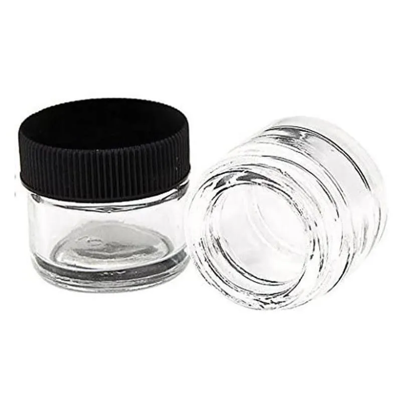 wholesale Packing Bottles Food Grade 5Ml Clear Glass Jar Bottle With Black Cap For Dab Extracts Shatter Live Resin Rosin Wax Concentrates Cont