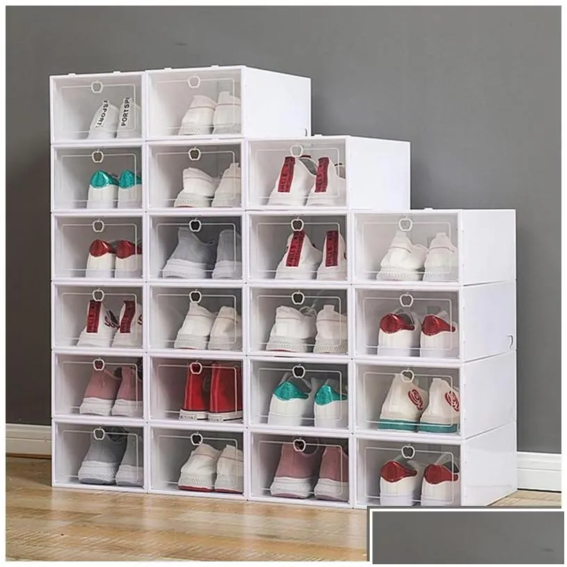 Storage Boxes Bins Transparent Shoe Box Shoes Organizers Thickened Foldable Dustproof Stackable Combined Cabinet Sale Drop Deliver