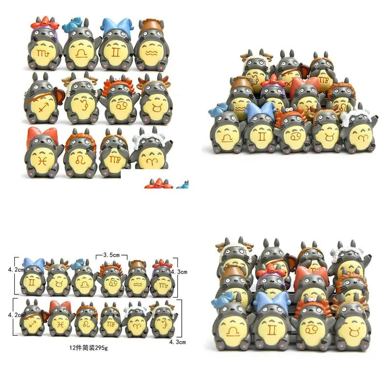 12pcs totoro anime movie action figures the zodiac mini figrines resin toys artwares cake toppers decorations 4.2cm/1.6inch tall