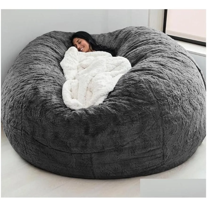 chair covers super large 7ft giant fur bean bag cover living room furniture big round soft fluffy faux beanbag lazy sofa bed coat