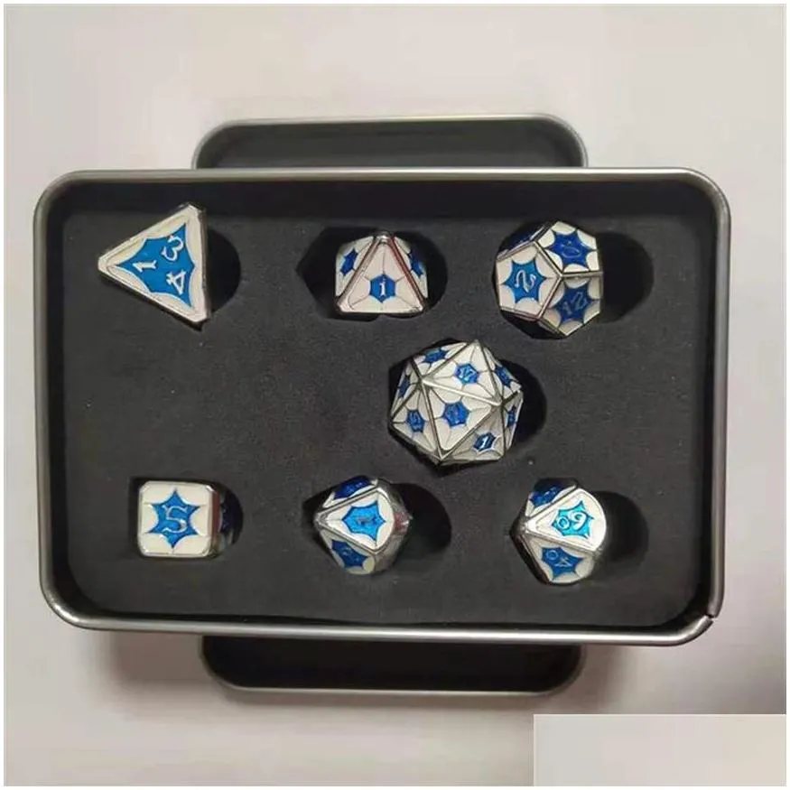 7pcs/set metal dice star sky series board game polyhedral playing games dices set with retail package a57 a38249p