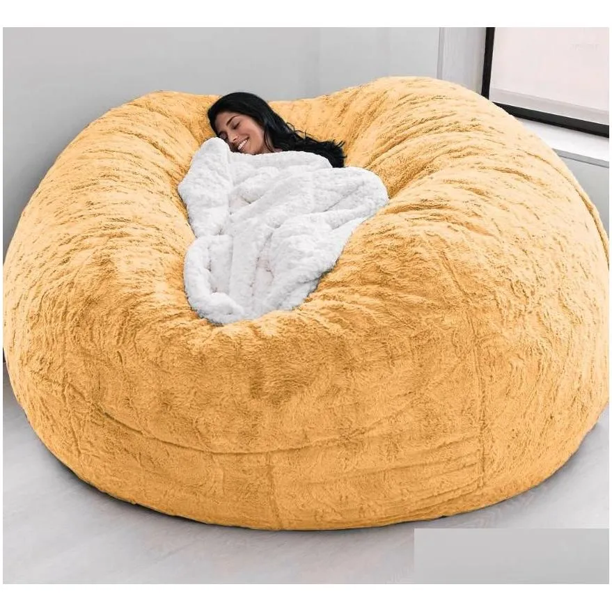 chair covers super large 7ft  fur bean bag cover living room furniture big round soft fluffy faux beanbag lazy sofa bed coat