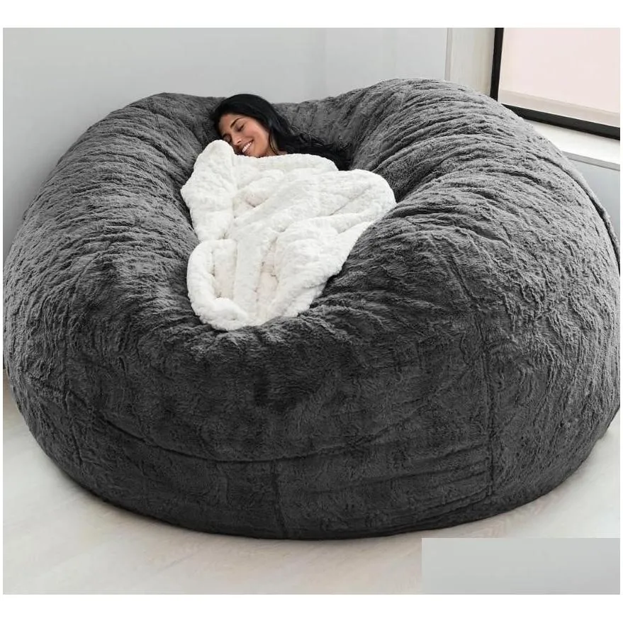 chair covers super large 7ft  fur bean bag cover living room furniture big round soft fluffy faux beanbag lazy sofa bed coat