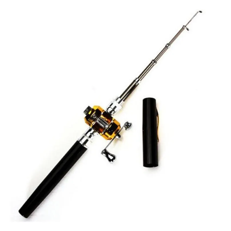 1pc mini portable aluminum alloy pocket pen shape fish fishing rod pole with reel 6 colors fishing tackle 2508027