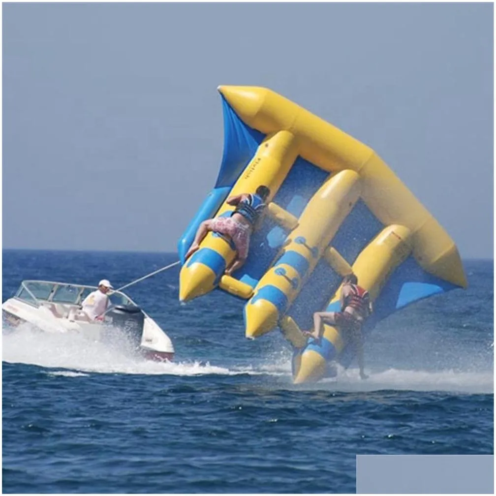 4x3m exciting water sport games inflatable flying fish boat hard-wearing towable flyfish for kids and adults with pump