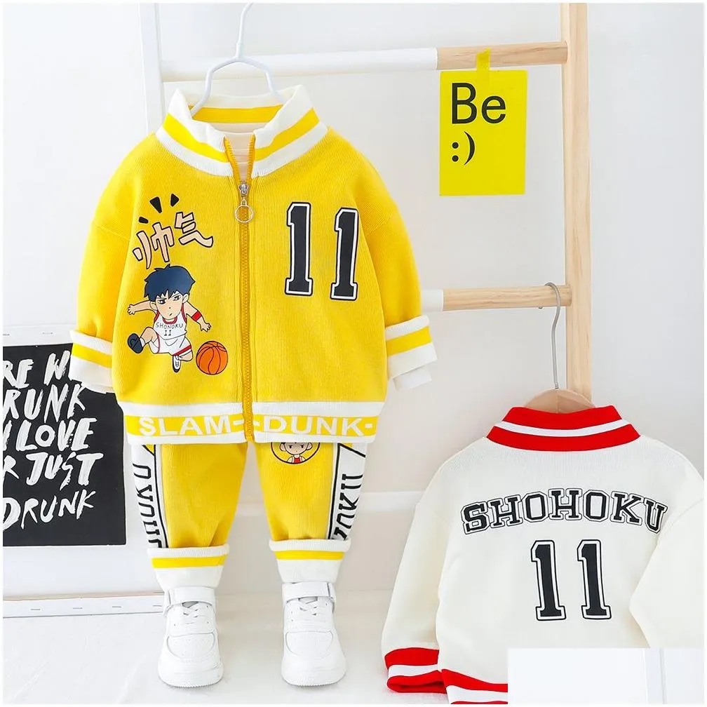 kid toddler boy clothes zipper coat add pants letter infant baby sport set long sleeves outfits set yellow white toddler clothing