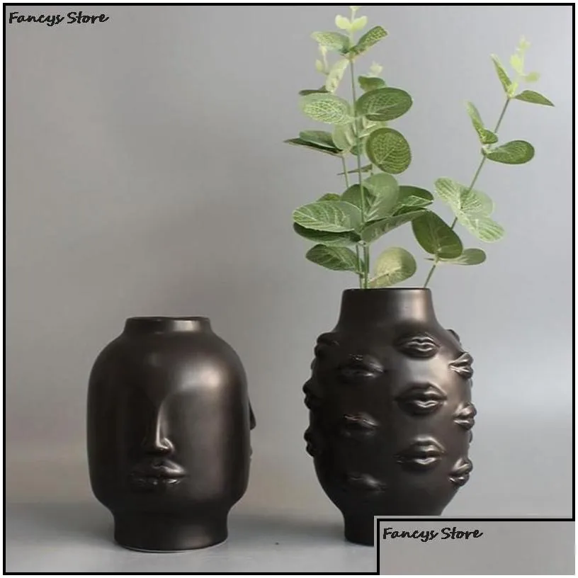 vases nordic ins style creative personality face vase modern minimalist lips ceramic floral home bar bookstore decoration ornaments