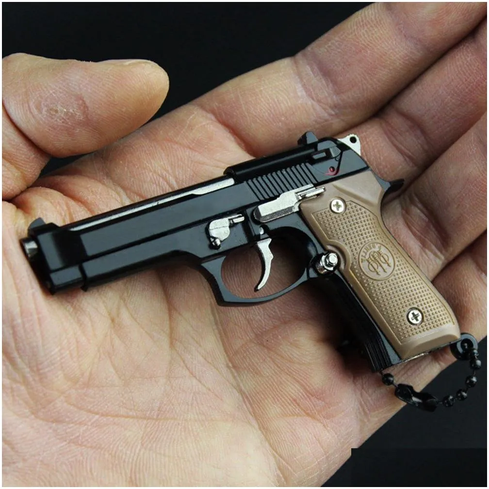 beretta 92f metal pistol gun miniature model toys 1:3 removable hand stress relief fidget keychain gun toy gift with clear holster