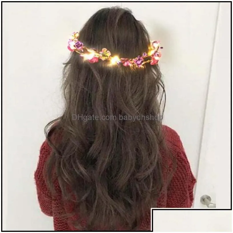 Hair Accessories 10Pcs/ Colorf Christmas Party Glowing Wreath Halloween Crown Flower Headband Women Girls Led Light Up Hai Babydhshop