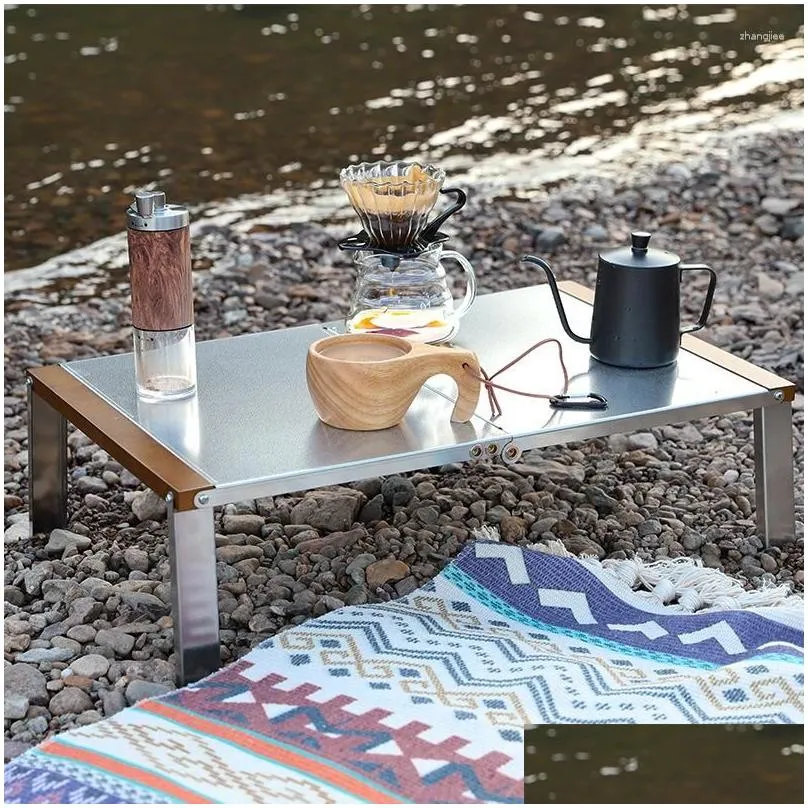 camp furniture outdoor stainless steel folding table tent plank beech side camping picnic small portable foldable equipments