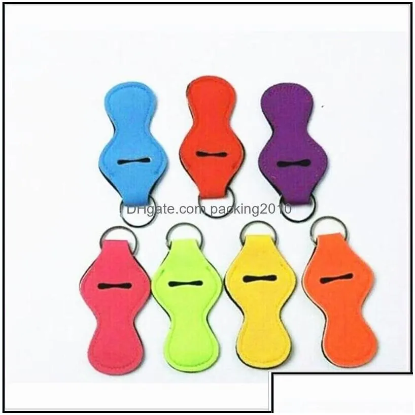 party favor solid color neoprene chapstick holder with key ring fashion colorf keychain lip balm lipstick sleeve party festival favo