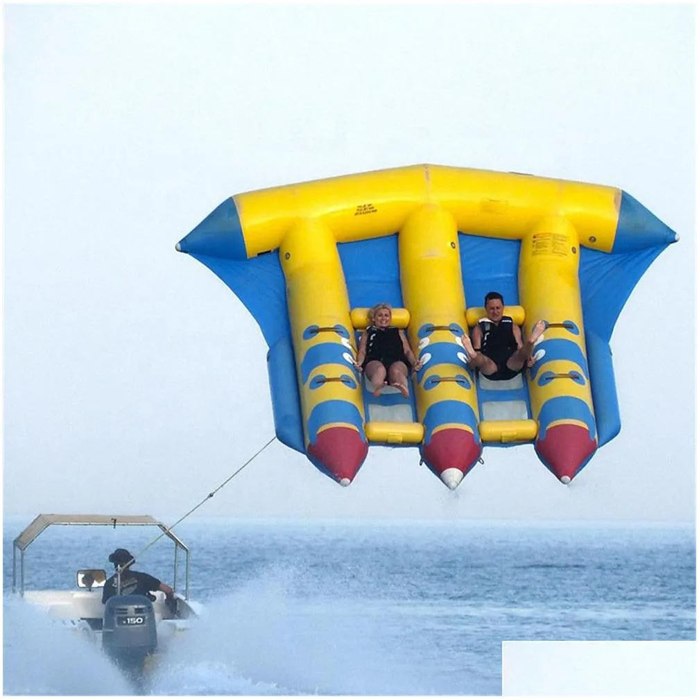 4x3m exciting water sport games inflatable flying fish boat hard-wearing towable flyfish for kids and adults with pump