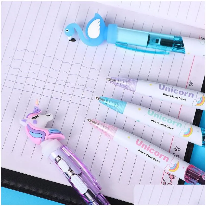 creative cartoon unicorn light pen cute glowing ballpoint pen student stationery 0.5mm writing tool school supplies 0070