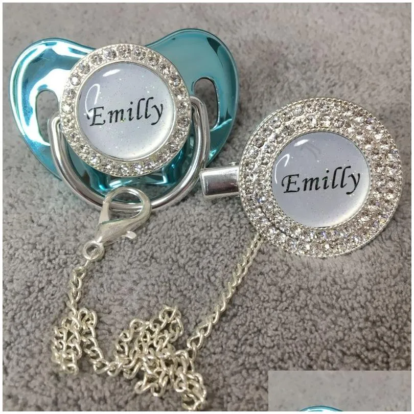 miyocar custom any glitter name p o silver bling pacifier and pacifier clip silver bpa dummy bling glitter design -1-bg