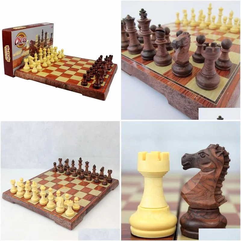 international chess checkers folding magnetic high-grade wood wpc grain board chess game english version m/l/xlsizes